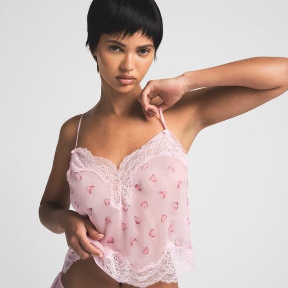 SKIMS Sz 2X 16/18 Romance Silk Lace Camisole Shorts Set Pajamas Cherry Blossom - Picture 5 of 7